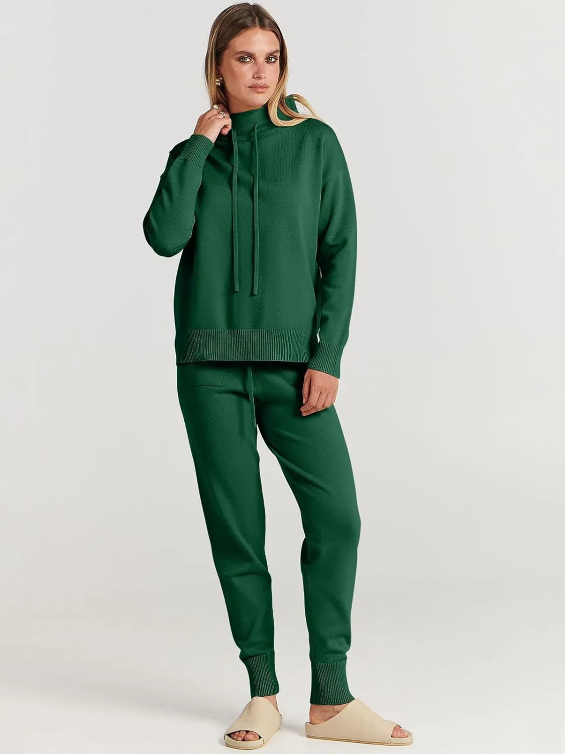 ANRABESS Women Two Piece Outfits Turtleneck Pullover Top Cozy Knit Sweater Pants Lounge Set 2024 Fall Sweatsuit Sweatsuits