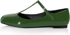 anteikira Women's Classy Round Toe Ballet Flats T-Strap Flats Patent Leather Comfortable Mary Jane Flats Shoes for Women Size 5.5-12US