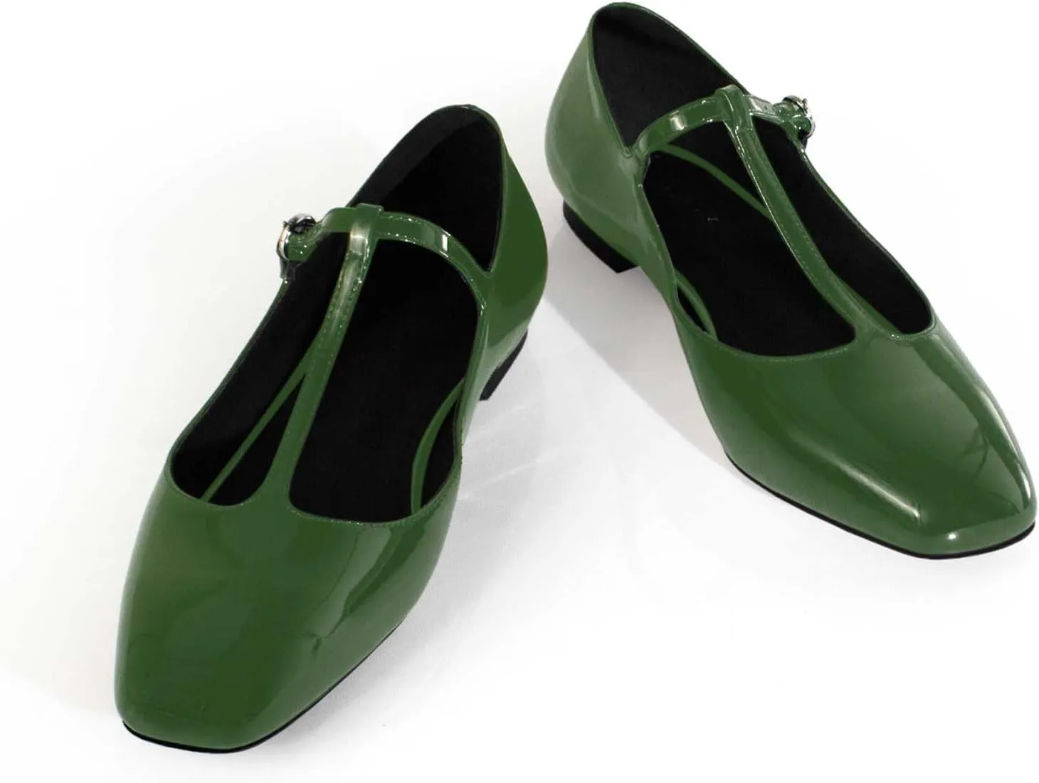 anteikira Women's Classy Round Toe Ballet Flats T-Strap Flats Patent Leather Comfortable Mary Jane Flats Shoes for Women Size 5.5-12US