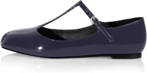 anteikira Women's Classy Round Toe Ballet Flats T-Strap Flats Patent Leather Comfortable Mary Jane Flats Shoes for Women Size 5.5-12US