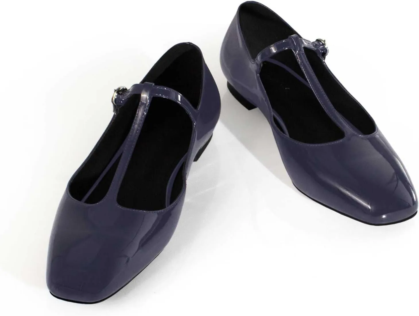 anteikira Women's Classy Round Toe Ballet Flats T-Strap Flats Patent Leather Comfortable Mary Jane Flats Shoes for Women Size 5.5-12US