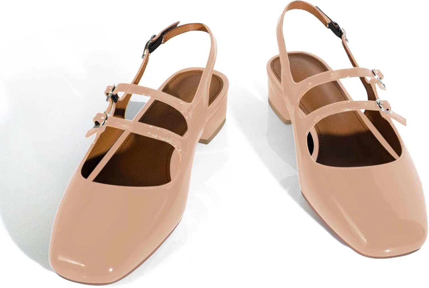 anteikira Women's Round Toe Slingback Flats Closed Toe Double Strap Mary Jane Flats for Women 1 Inch Heel Dress Shoes Low Heel Causal Work Office Pumps for Women Size 5.5-12US