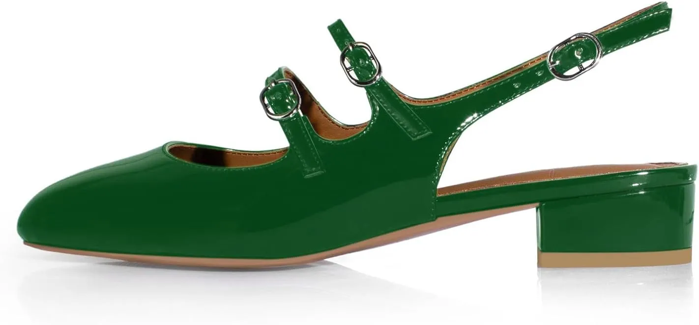 anteikira Women's Round Toe Slingback Flats Closed Toe Double Strap Mary Jane Flats for Women 1 Inch Heel Dress Shoes Low Heel Causal Work Office Pumps for Women Size 5.5-12US