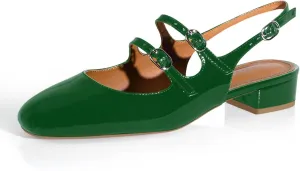 anteikira Women's Round Toe Slingback Flats Closed Toe Double Strap Mary Jane Flats for Women 1 Inch Heel Dress Shoes Low Heel Causal Work Office Pumps for Women Size 5.5-12US