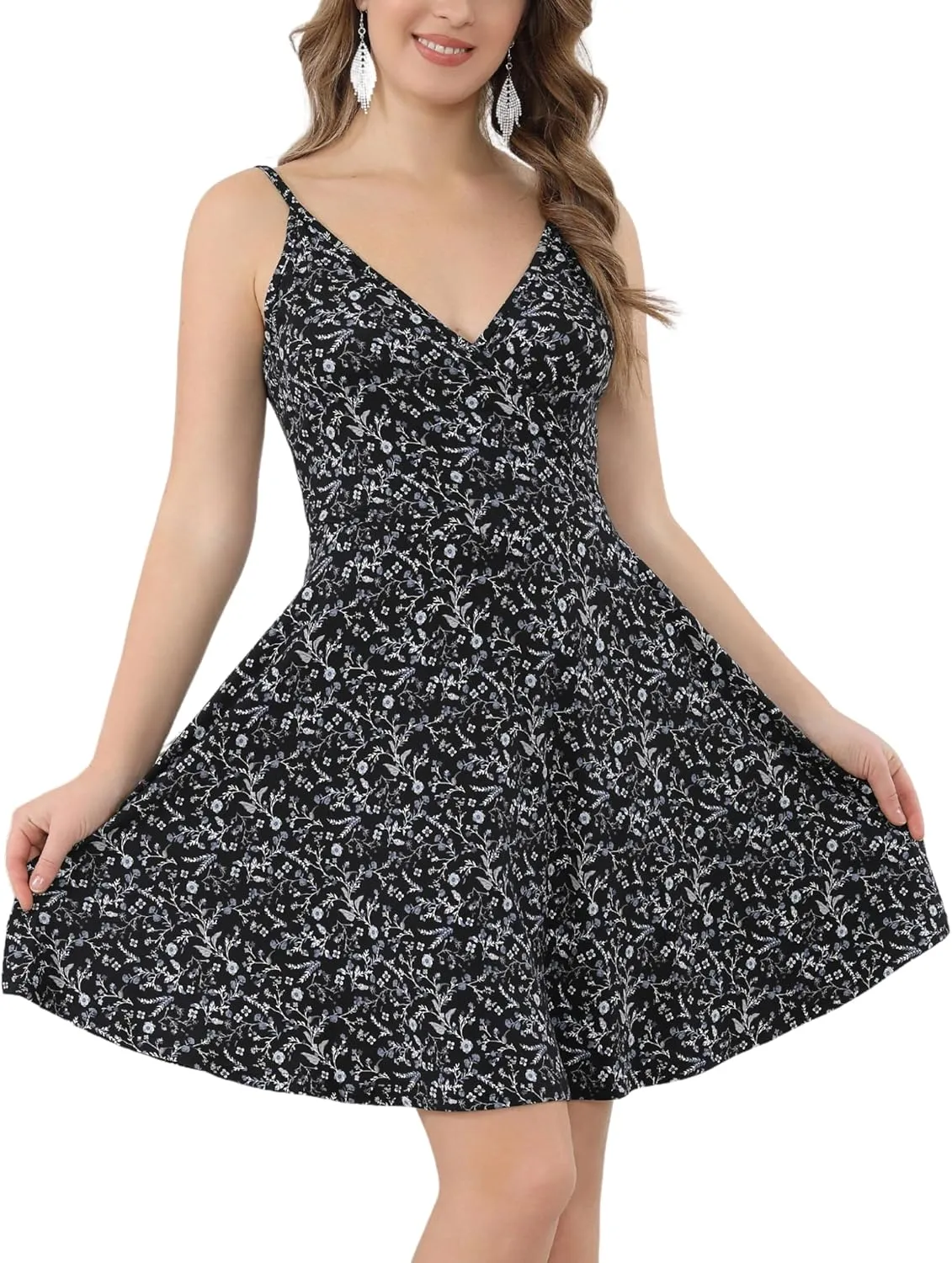 Aphratti Women's Summer Dress Casual Mini Sexy V-Neck Spaghetti Strap Faux Wrap Fit and Flare Short Sundress