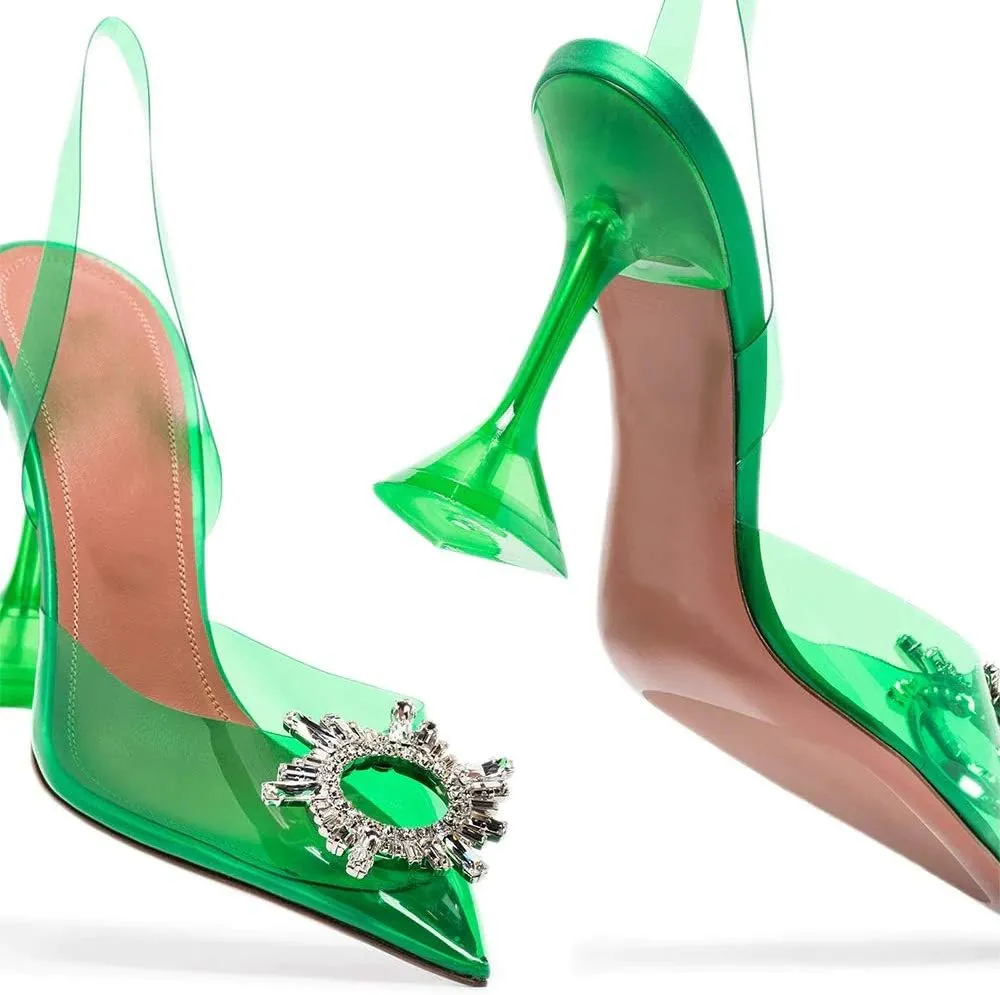 Arqa Clear Heels for Women Pointed Toe Transparent PVC Sandals with Crystal Slingback Stilettos Dress Pumps