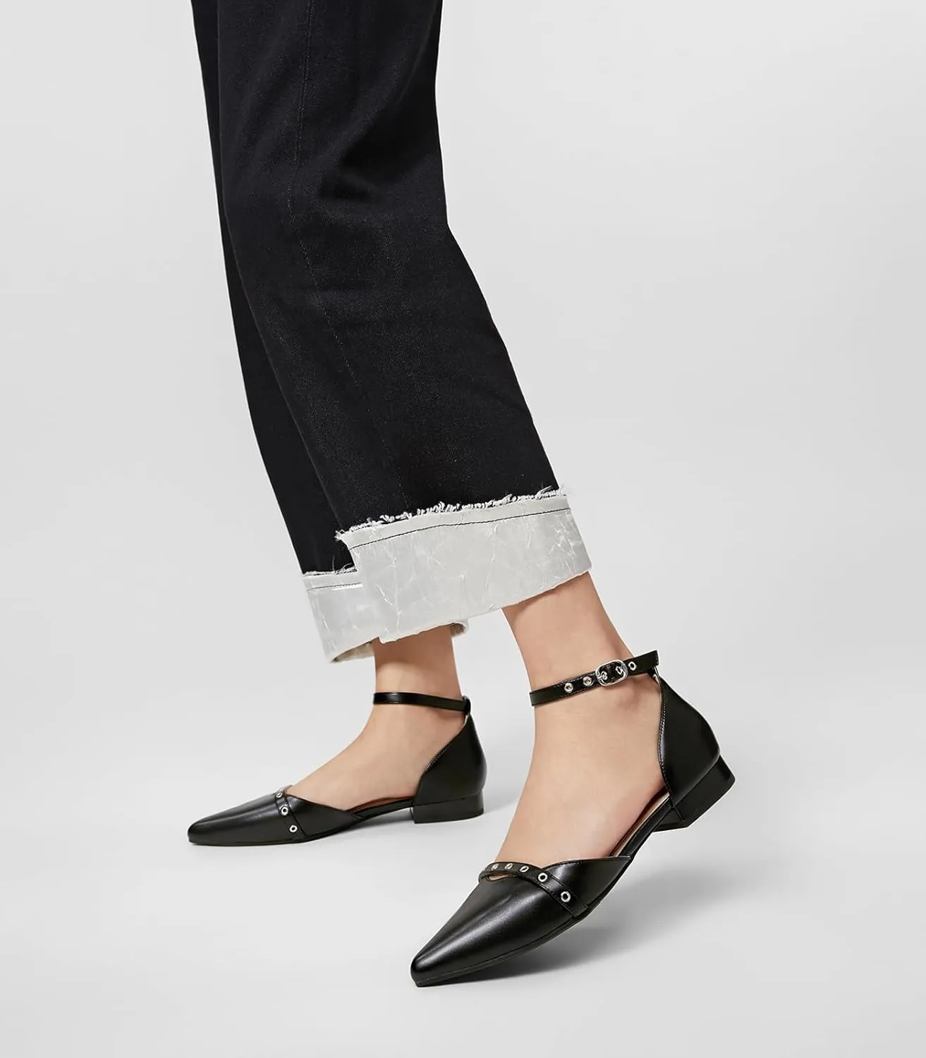 Arromic Pointed Toe Flats for Women Ankle Strap D'Orsay Fashion Comfortable Dressy Shoes