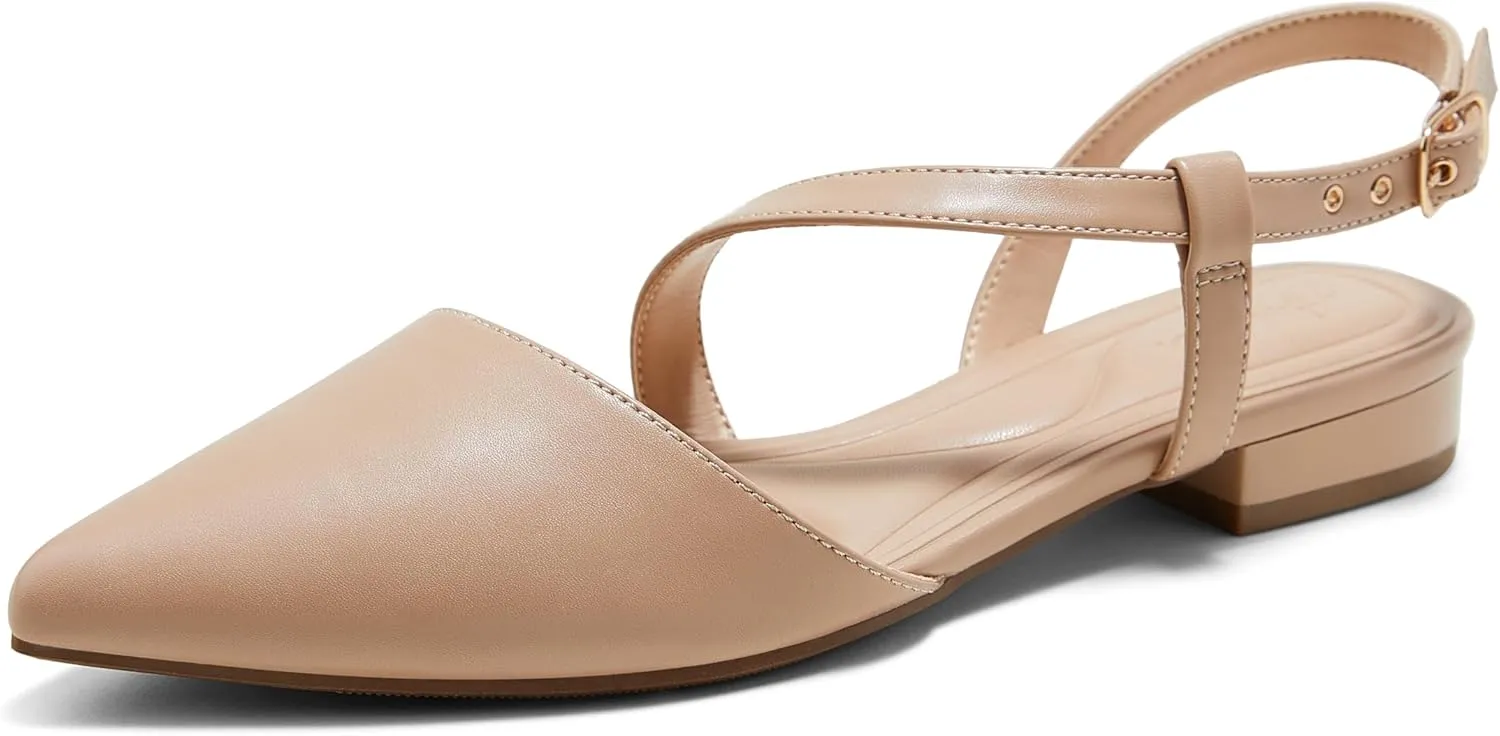 Arromic Slingback Flats for Women Pointed Toe Flat Shoe Comfortable Leather Casual Fashion Dress Work Office Shoes