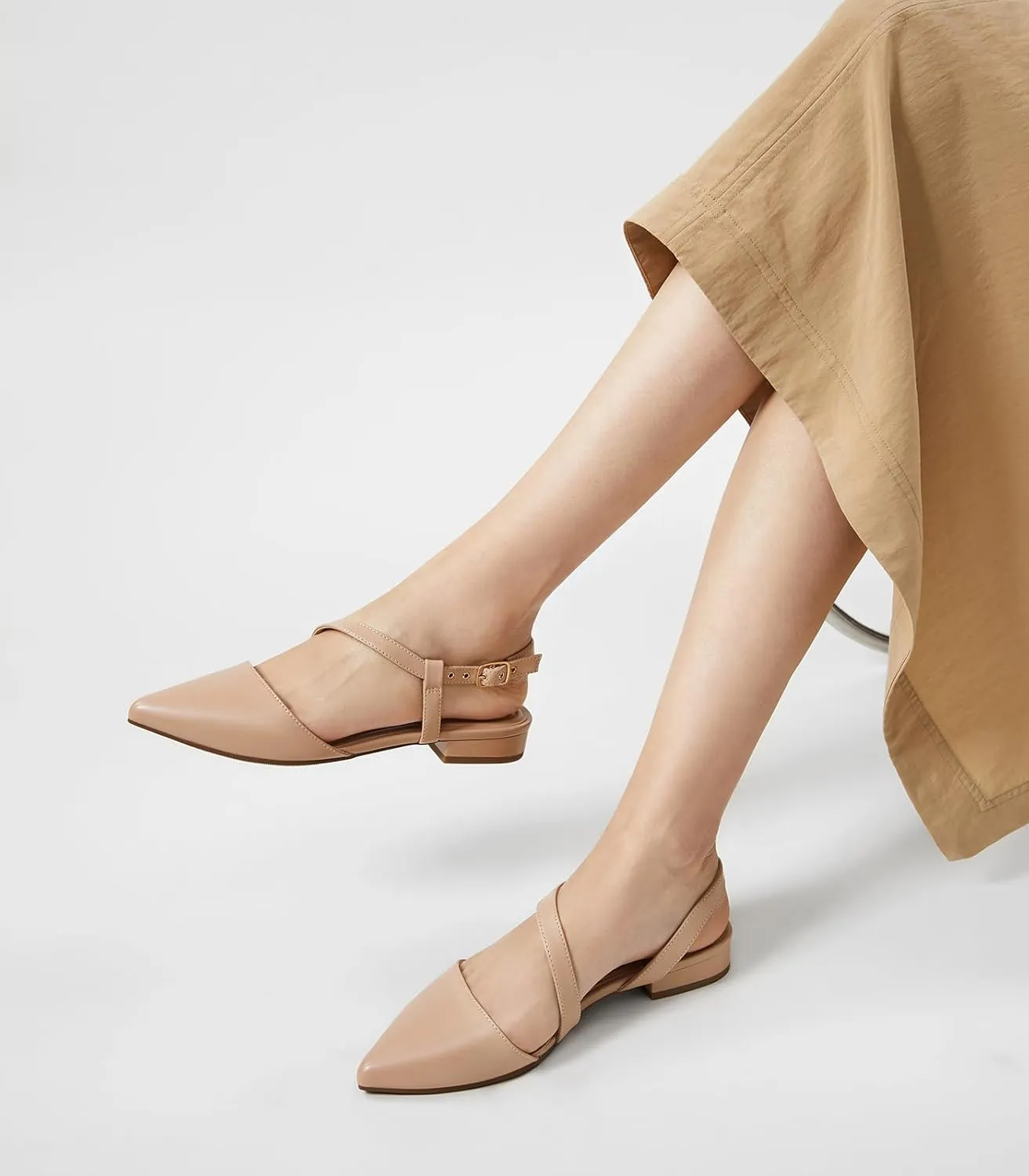 Arromic Slingback Flats for Women Pointed Toe Flat Shoe Comfortable Leather Casual Fashion Dress Work Office Shoes