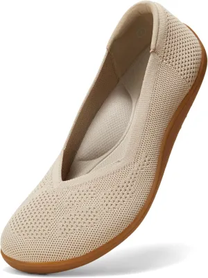 Arromic Wide Toe Box Flats Shoes for Women Comfortable Women Ballet Flats V-Cut for Causal Dressy Office Work Nude