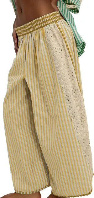 Athlisan Womens Summer Casual Loose Striped Wide Leg Lounge Pants Elastic Waist Palazzo Trousers