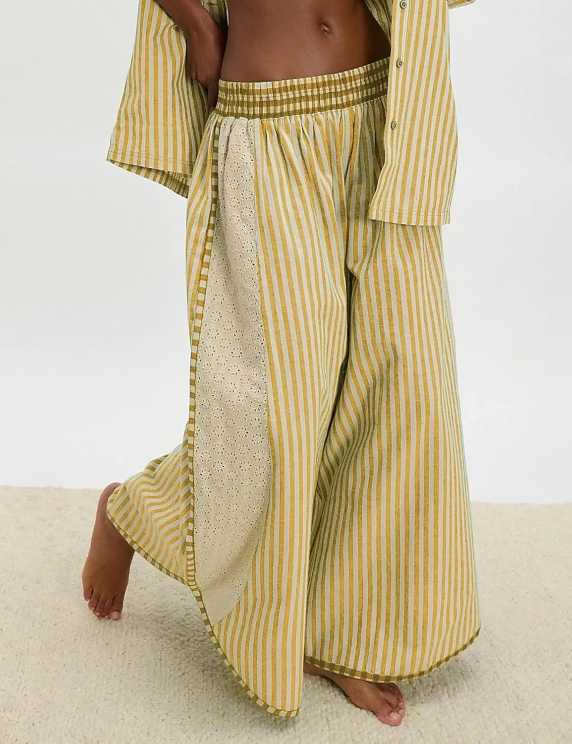 Athlisan Womens Summer Casual Loose Striped Wide Leg Lounge Pants Elastic Waist Palazzo Trousers