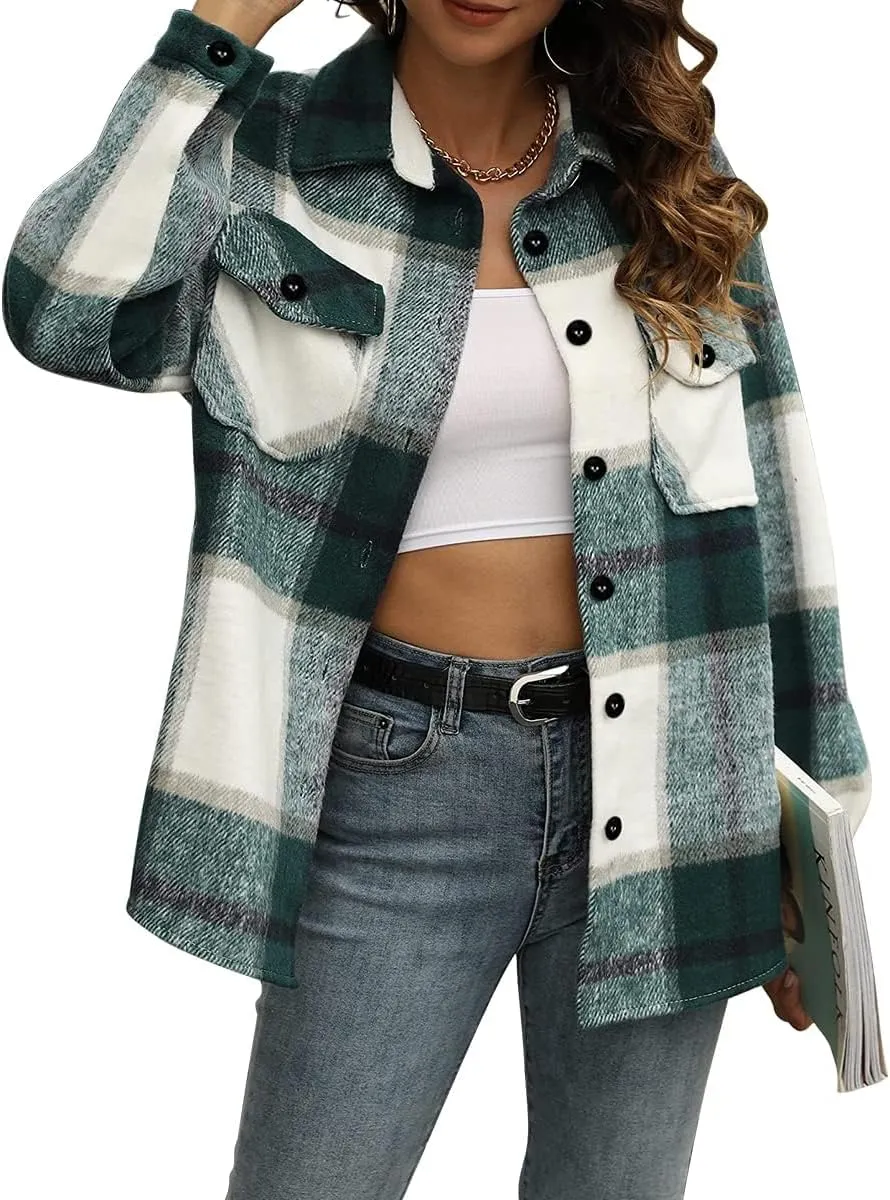 AUTOMET Womens Fall Outfits Fashion Clothes Shackets Flannel Plaid Button Down Long Sleeve Shirts Jackets