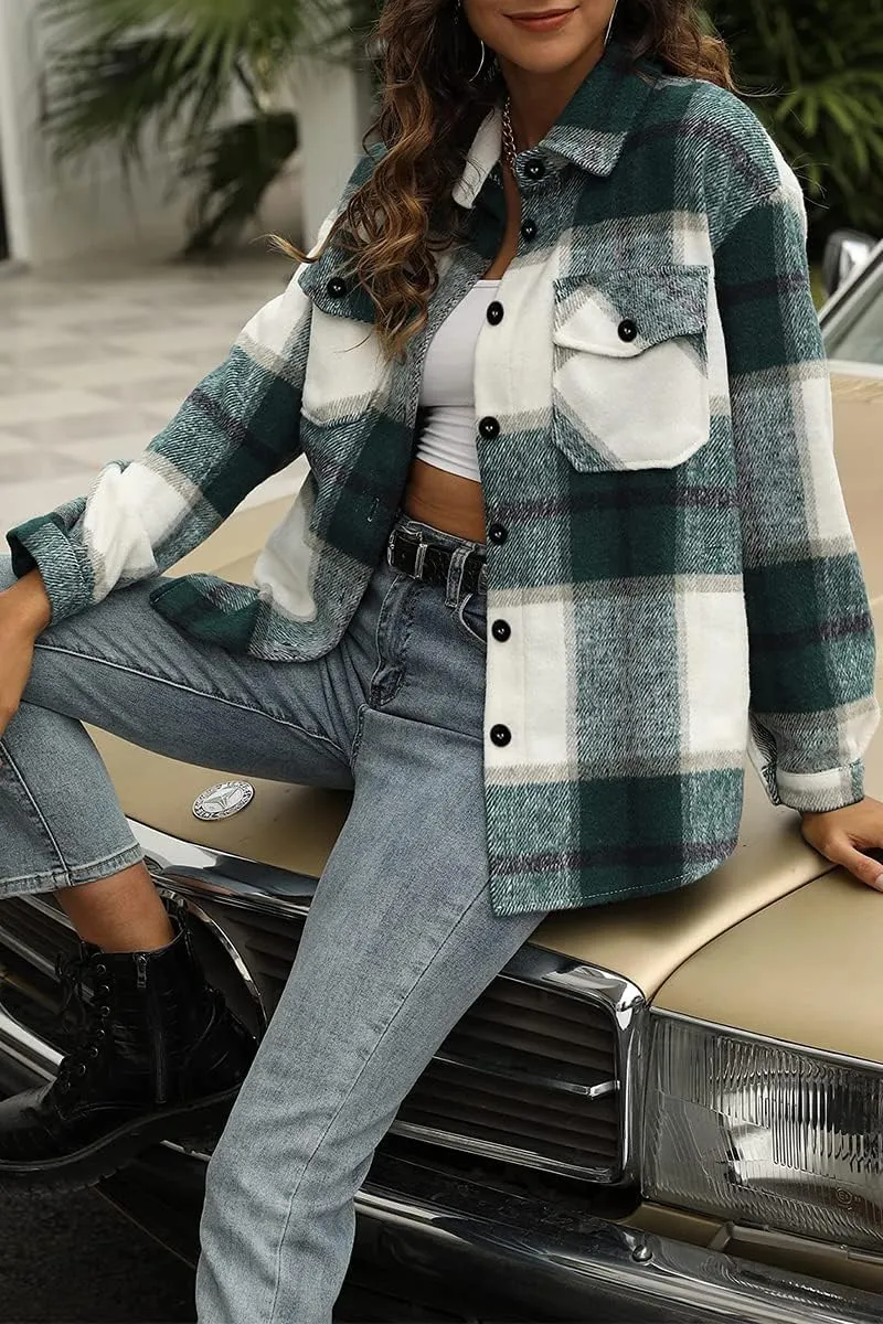 AUTOMET Womens Fall Outfits Fashion Clothes Shackets Flannel Plaid Button Down Long Sleeve Shirts Jackets