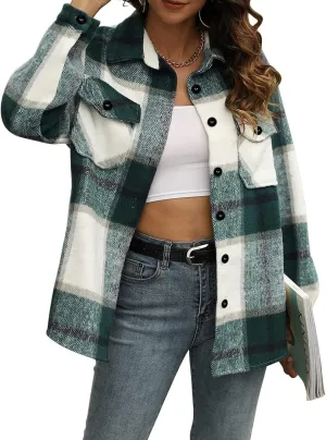 AUTOMET Womens Fall Outfits Fashion Clothes Shackets Flannel Plaid Button Down Long Sleeve Shirts Jackets