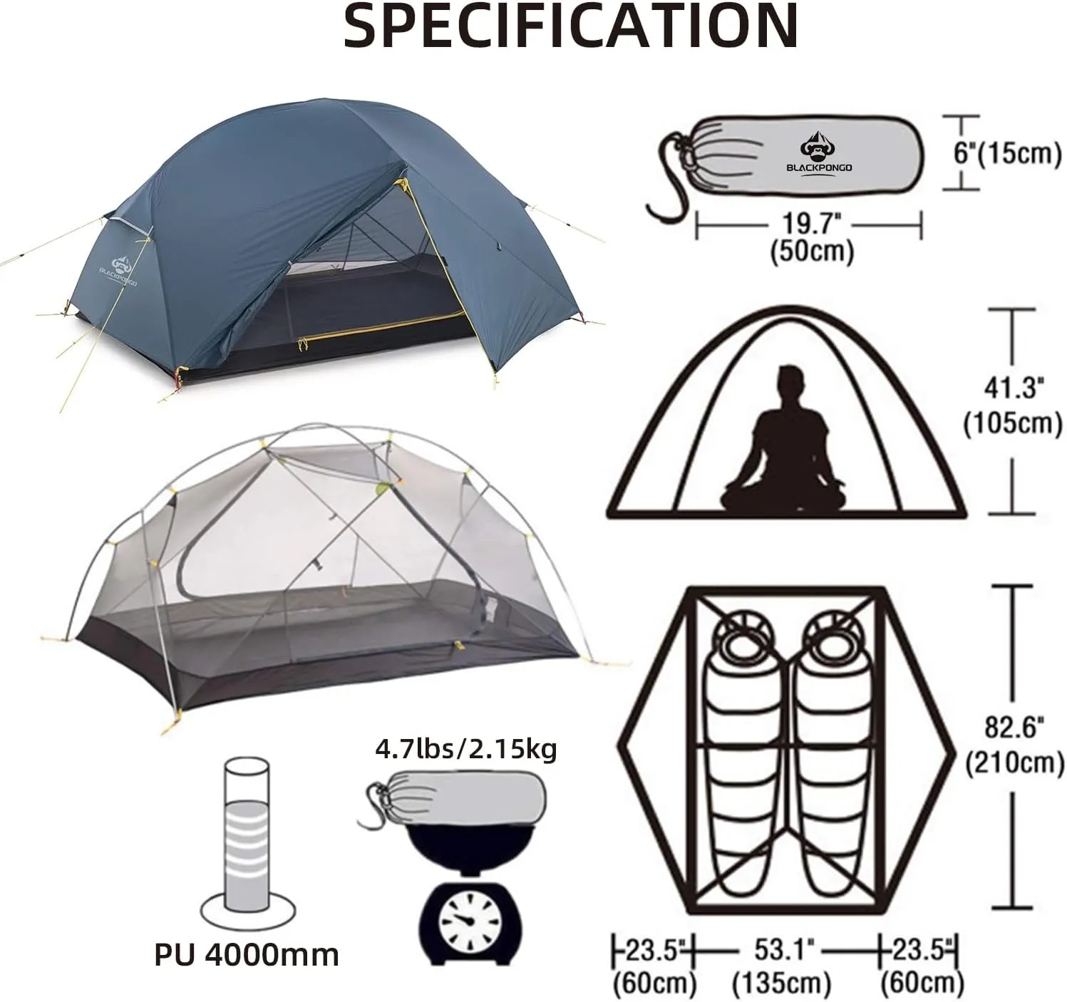 Backpacking Camping Tent 2 Person Lightweight 3 Season Waterproof Hiking Tent Easy Setup Double Layer for Hunting Outdoor Mountaineering Travel with Footprint