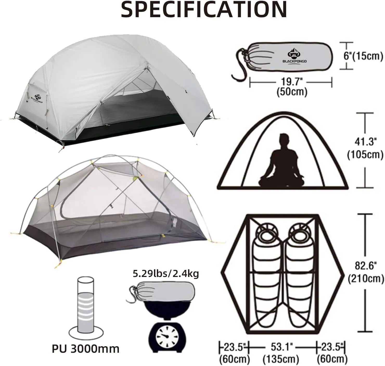 Backpacking Camping Tent 2 Person Lightweight 3 Season Waterproof Hiking Tent Easy Setup Double Layer for Hunting Outdoor Mountaineering Travel with Footprint