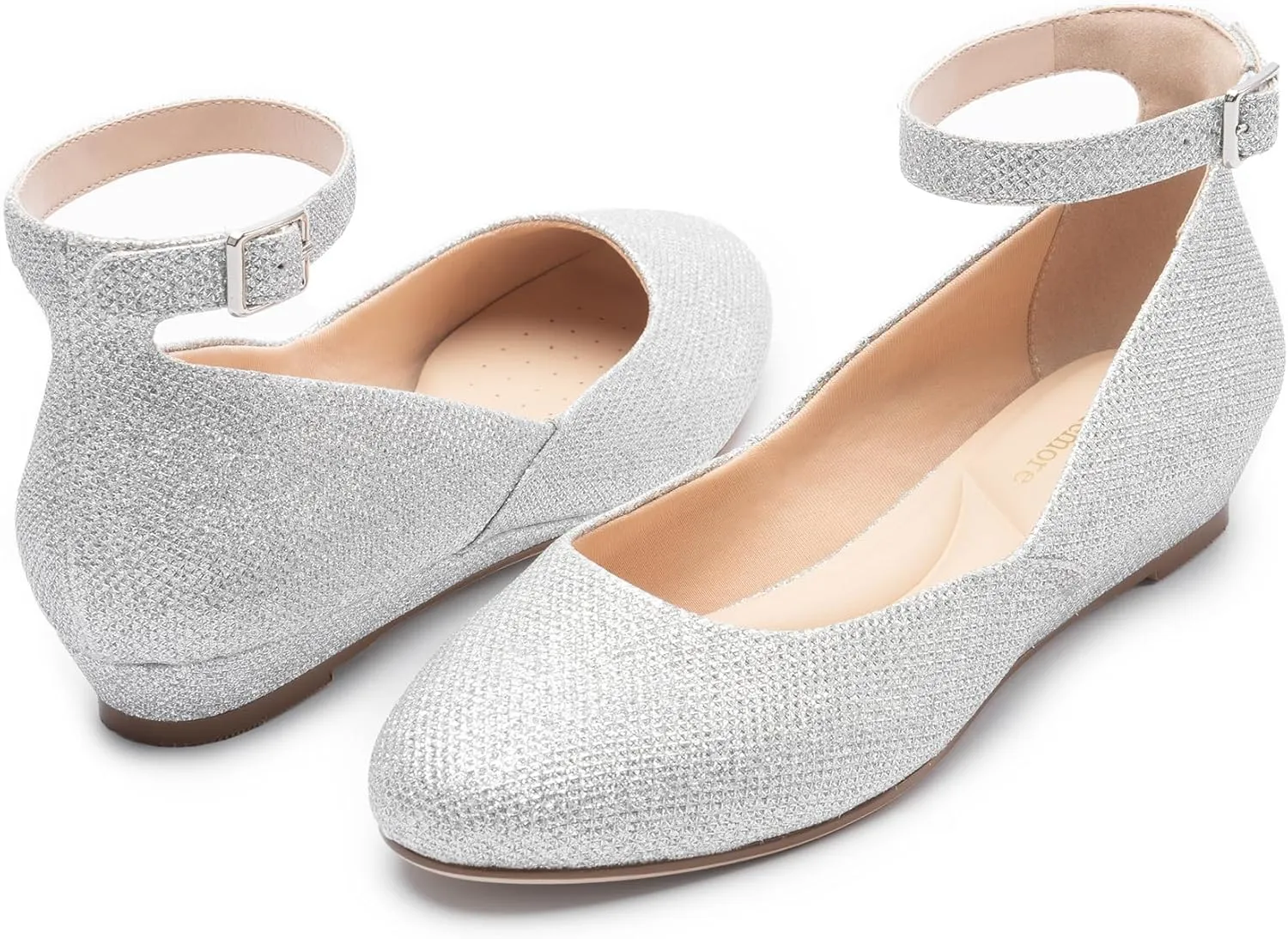 Ballet Flat Shoes for Women with Ankle Strap Low Wedge Heel, Cute Flats for Women, Comfortable Casual Dress Shoes