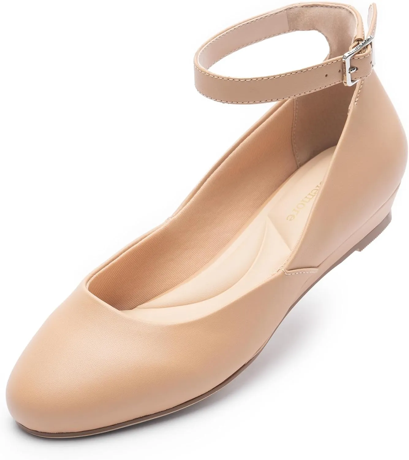 Ballet Flat Shoes for Women with Ankle Strap Low Wedge Heel, Cute Flats for Women, Comfortable Casual Dress Shoes
