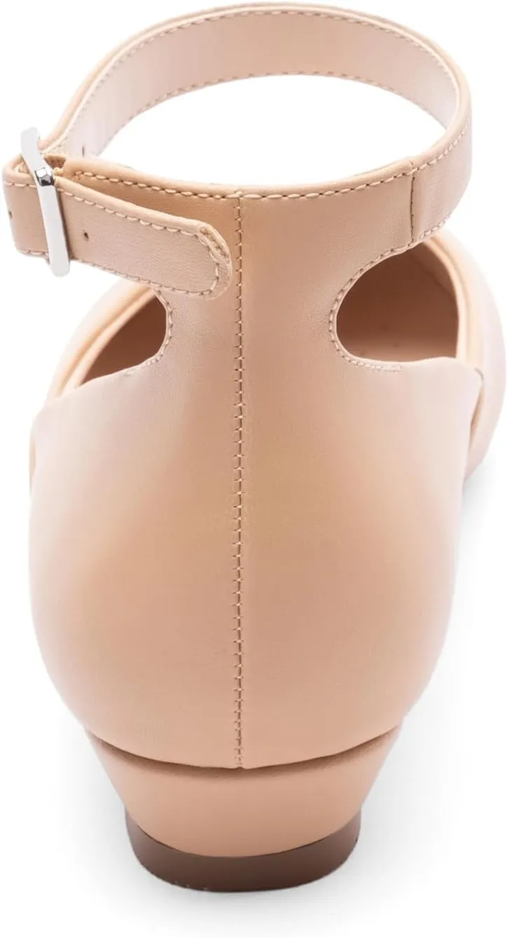 Ballet Flat Shoes for Women with Ankle Strap Low Wedge Heel, Cute Flats for Women, Comfortable Casual Dress Shoes