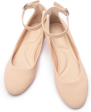Ballet Flat Shoes for Women with Ankle Strap Low Wedge Heel, Cute Flats for Women, Comfortable Casual Dress Shoes