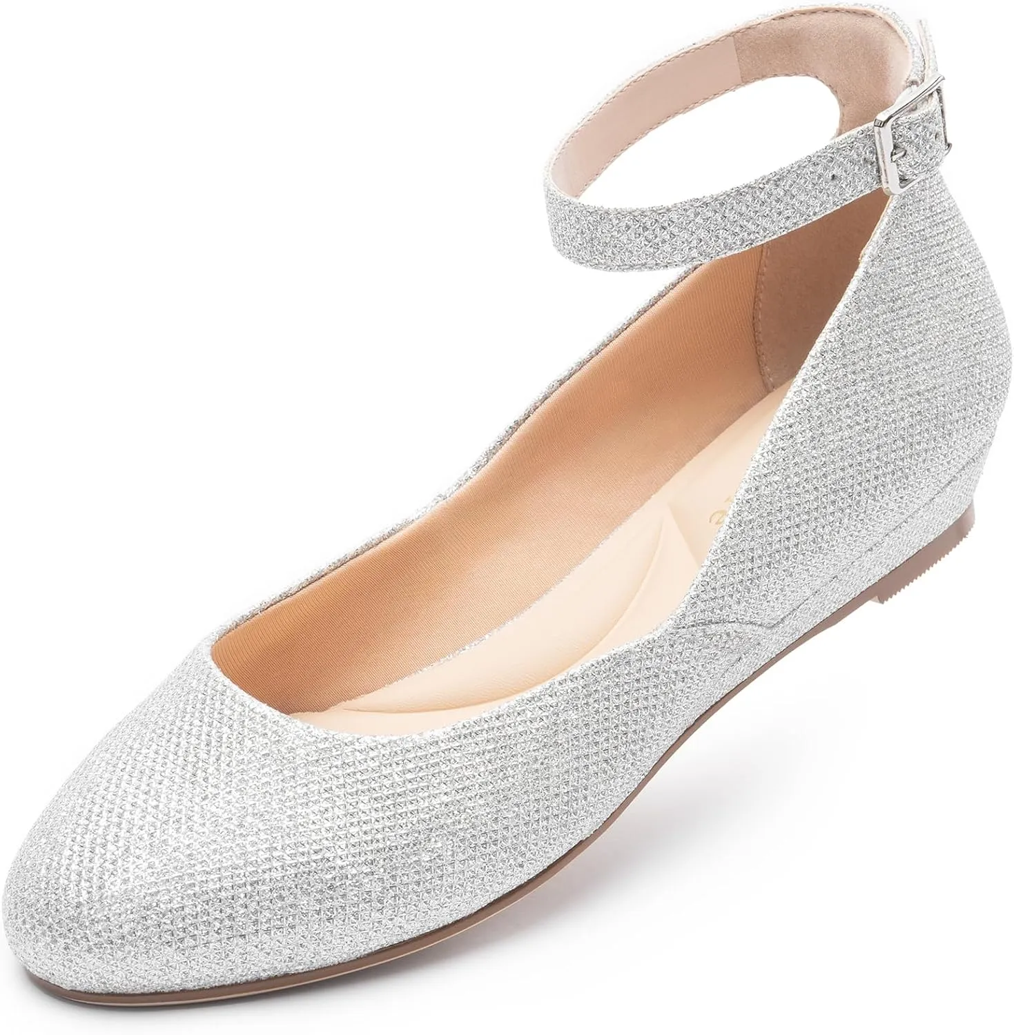 Ballet Flat Shoes for Women with Ankle Strap Low Wedge Heel, Cute Flats for Women, Comfortable Casual Dress Shoes