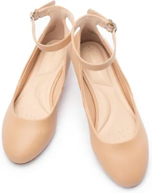 Ballet Flat Shoes for Women with Ankle Strap Low Wedge Heel, Cute Flats for Women, Comfortable Casual Dress Shoes