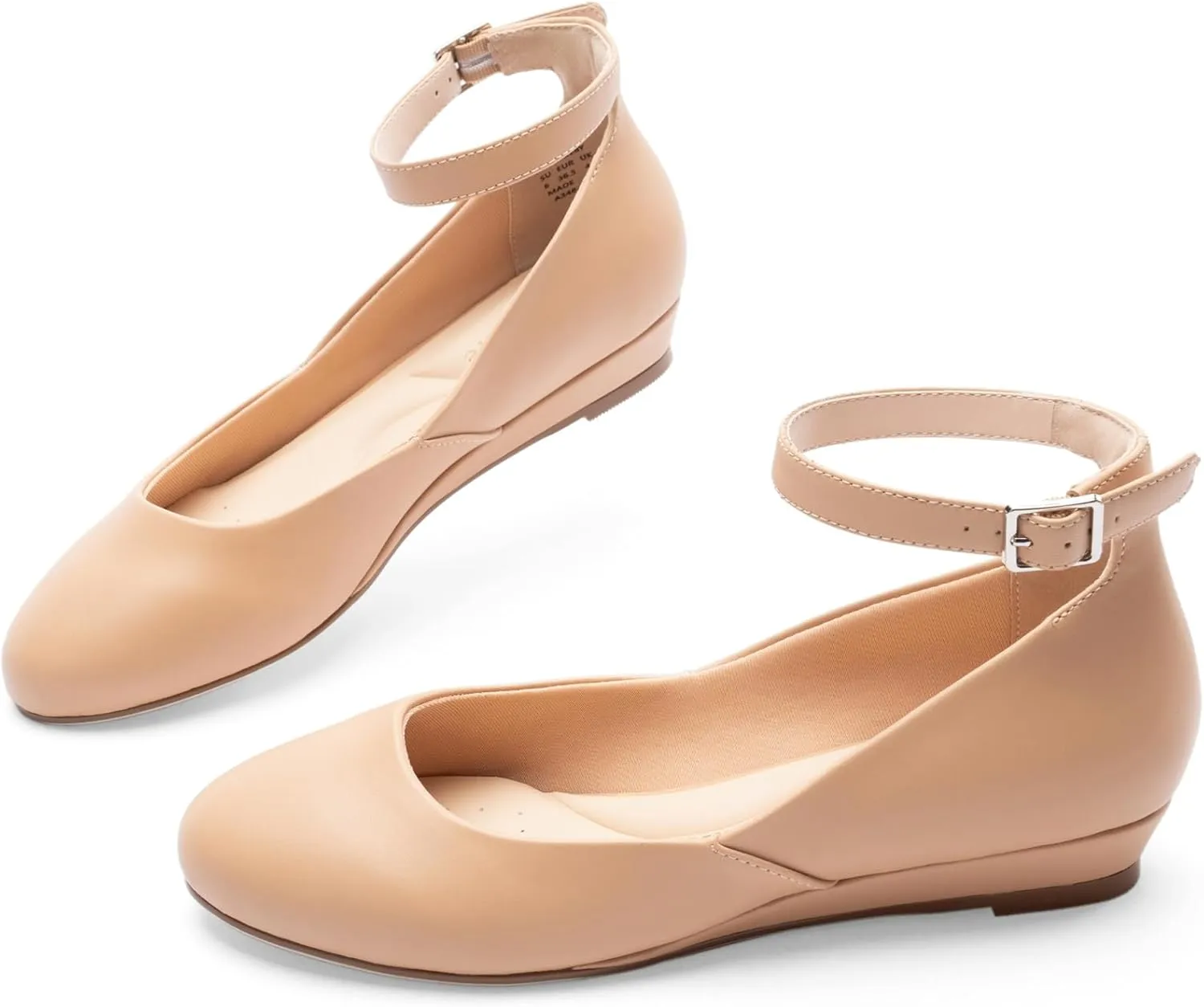 Ballet Flat Shoes for Women with Ankle Strap Low Wedge Heel, Cute Flats for Women, Comfortable Casual Dress Shoes