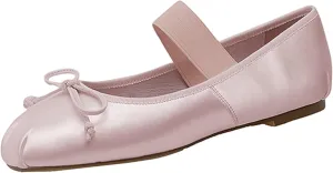 Ballet Flats Shoes for Women Ballerina Satin Flats Ladies Bow Casual Mary Jane Elastic Strap Flats