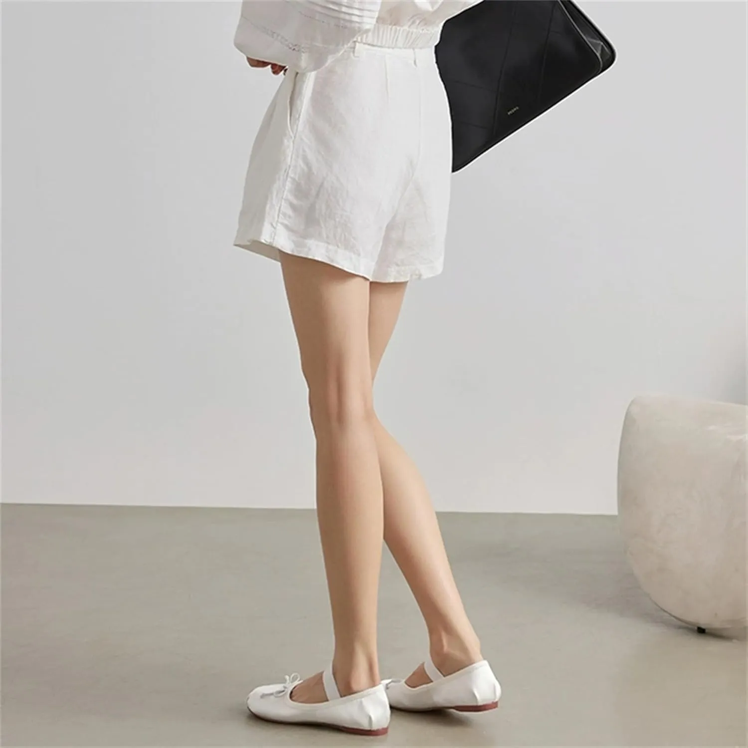 Ballet Flats Shoes for Women Ballerina Satin Flats Ladies Bow Casual Mary Jane Elastic Strap Flats