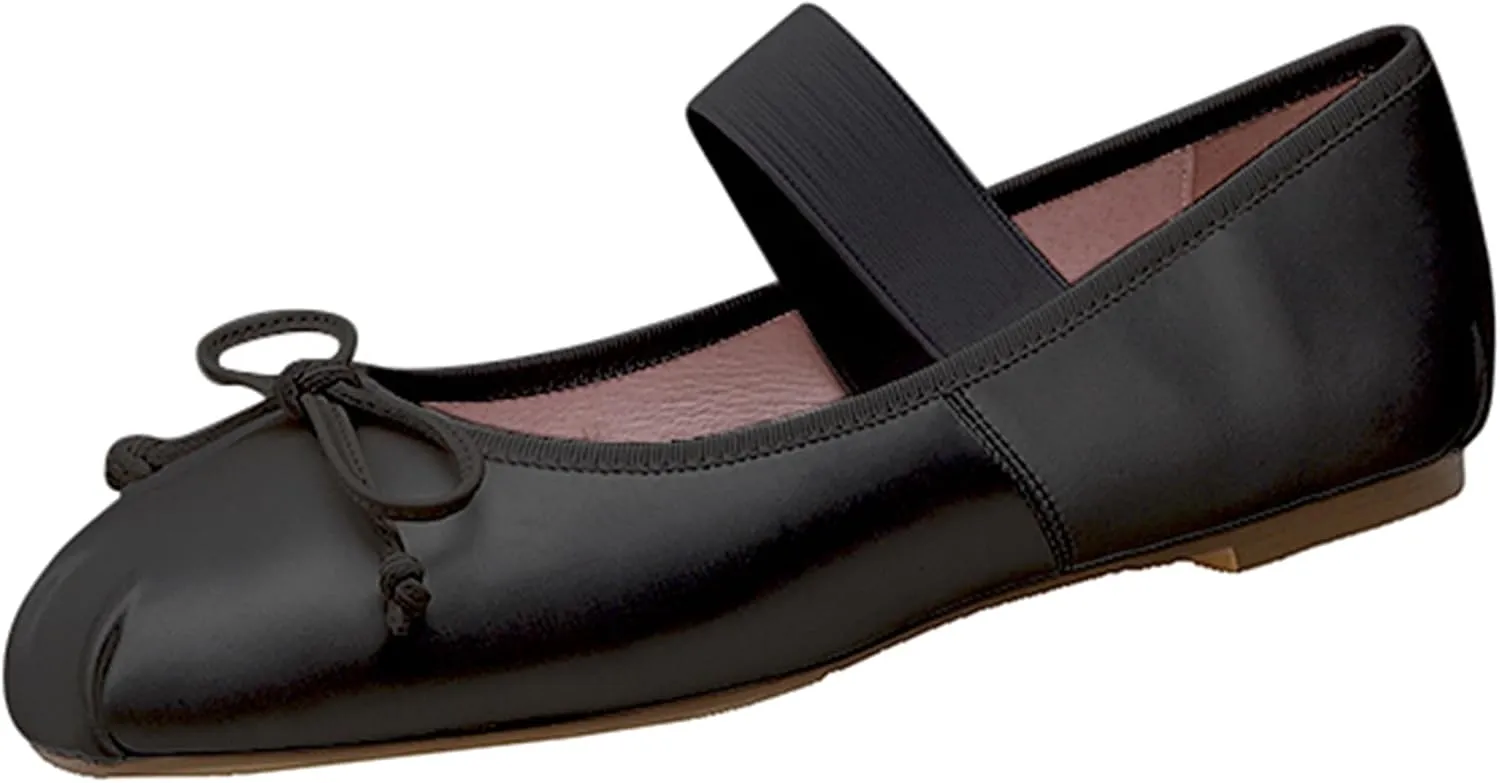 Ballet Flats Shoes for Women Ballerina Satin Flats Ladies Bow Casual Mary Jane Elastic Strap Flats