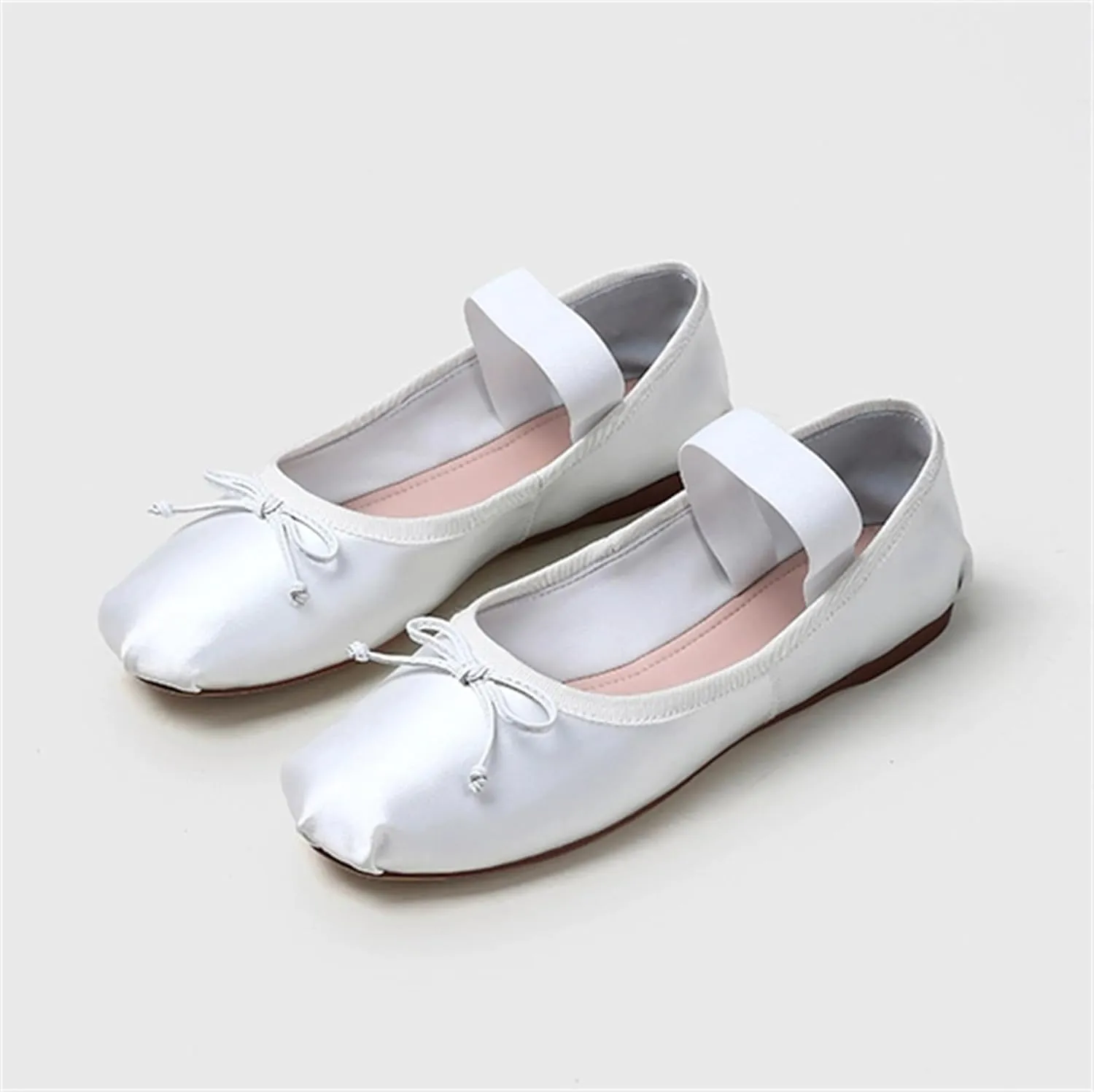 Ballet Flats Shoes for Women Ballerina Satin Flats Ladies Bow Casual Mary Jane Elastic Strap Flats