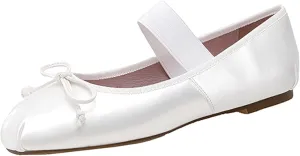 Ballet Flats Shoes for Women Ballerina Satin Flats Ladies Bow Casual Mary Jane Elastic Strap Flats