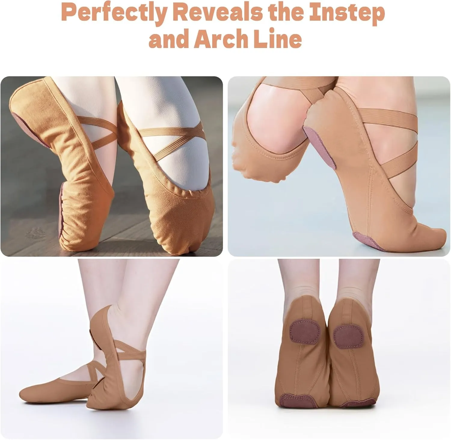 Ballet Flats Shoes for Women Big Girls, Resistant Elastic Canvas Adult Dance Shoes, Flat Dance Practice Shoes with Split Soles, Soft Sole Yoga Shoes for Girls Boys