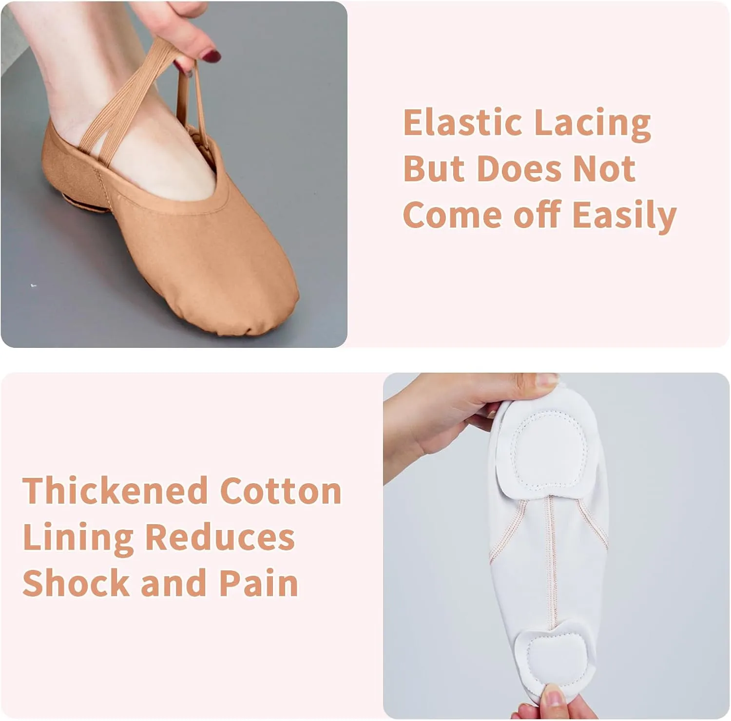 Ballet Flats Shoes for Women Big Girls, Resistant Elastic Canvas Adult Dance Shoes, Flat Dance Practice Shoes with Split Soles, Soft Sole Yoga Shoes for Girls Boys