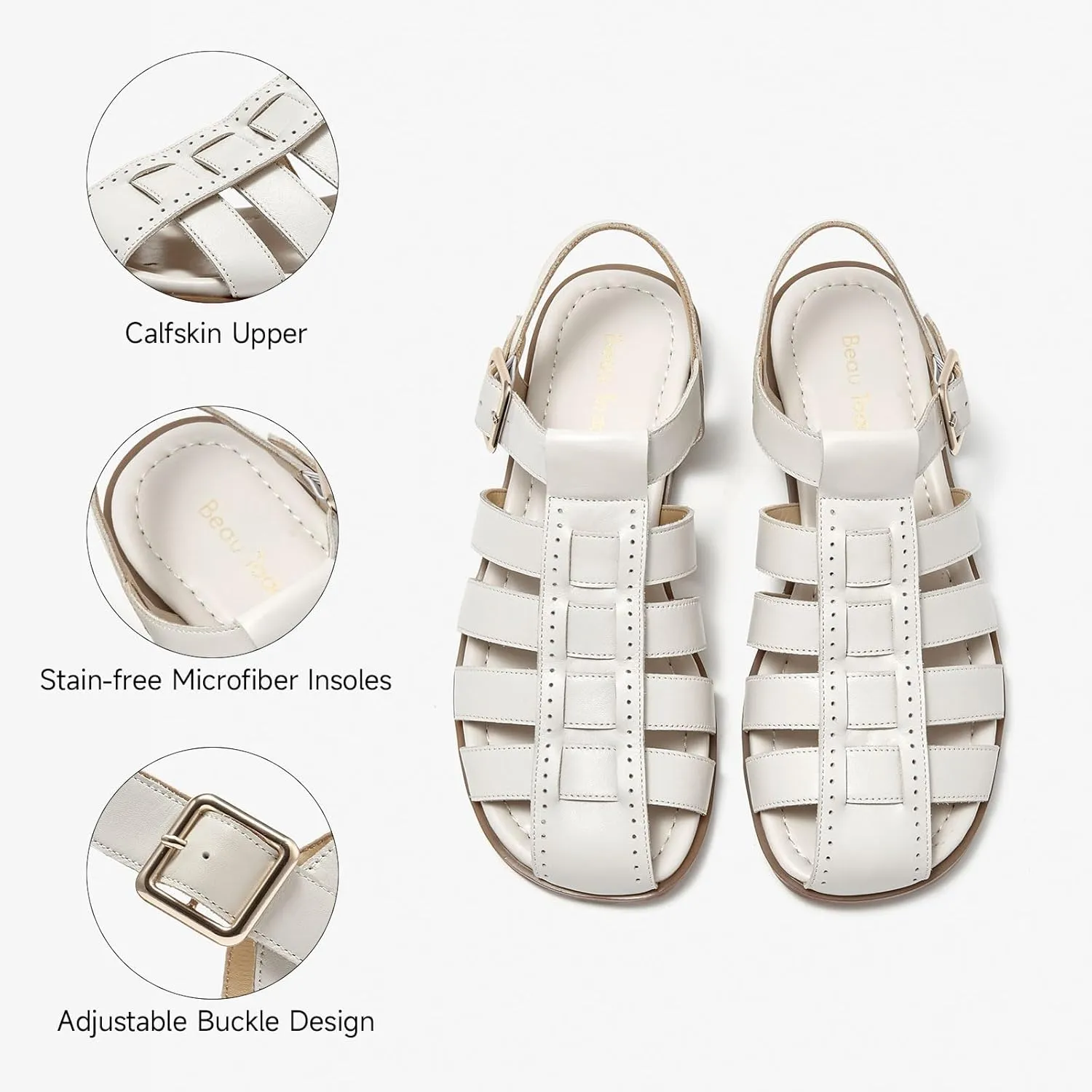 BEAU TODAY Fisherman Sandals for Women, Women’s Leather Flat Sandals, Gladiator Strappy Close Toe Roman Sandals Shoes Comfortable Dress Buckle Summer Shoes