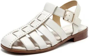 BEAU TODAY Fisherman Sandals for Women, Women’s Leather Flat Sandals, Gladiator Strappy Close Toe Roman Sandals Shoes Comfortable Dress Buckle Summer Shoes