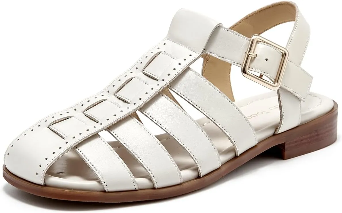 BEAU TODAY Fisherman Sandals for Women, Women’s Leather Flat Sandals, Gladiator Strappy Close Toe Roman Sandals Shoes Comfortable Dress Buckle Summer Shoes