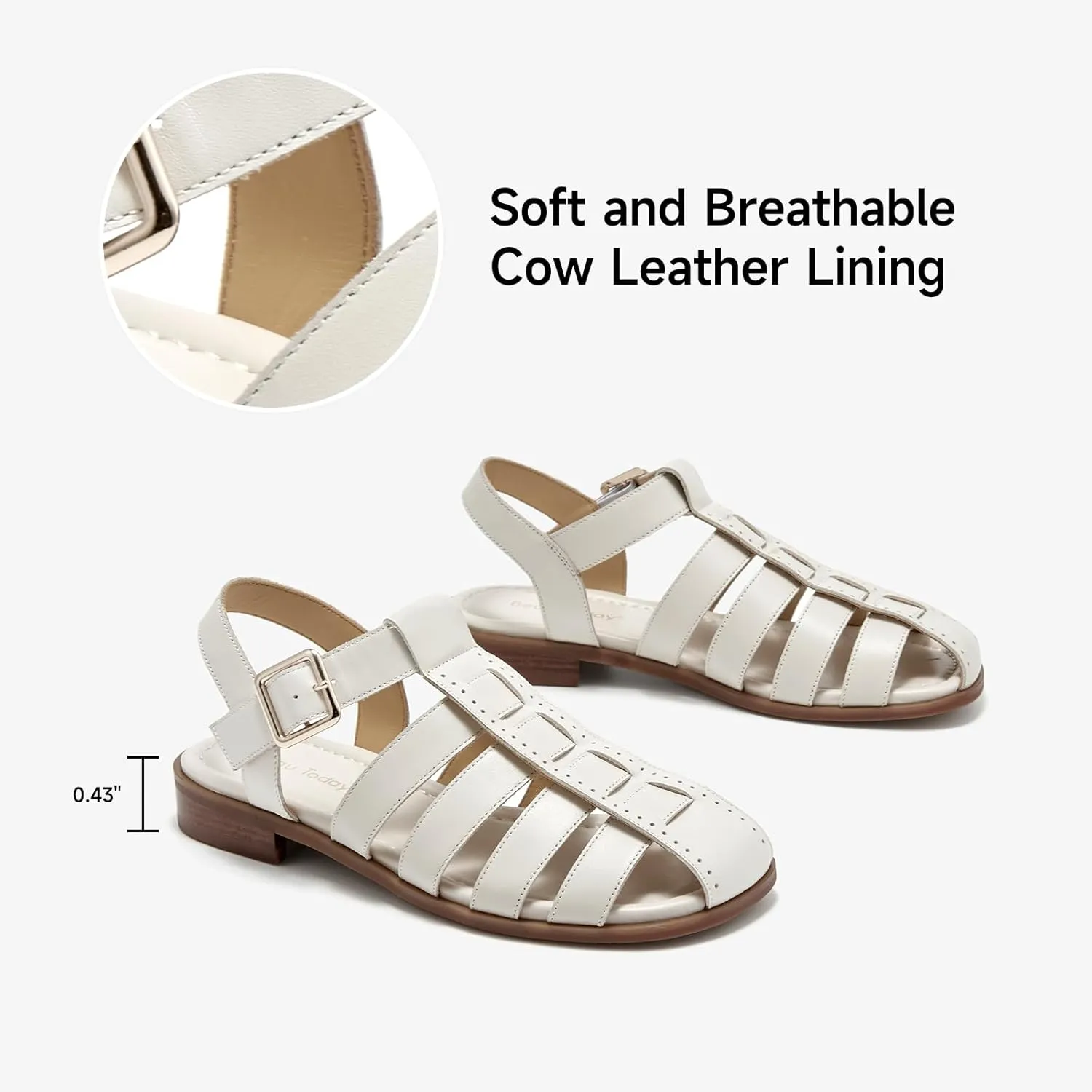 BEAU TODAY Fisherman Sandals for Women, Women’s Leather Flat Sandals, Gladiator Strappy Close Toe Roman Sandals Shoes Comfortable Dress Buckle Summer Shoes
