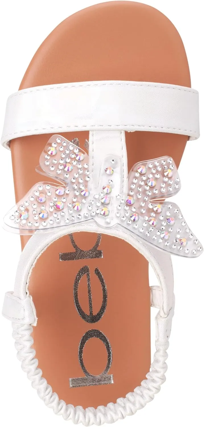 bebe Girls' Sandals - Lightweight Open Toe Little Girl Dress Shoes Flat Sandals with Butterfly Accent for Easter Summer