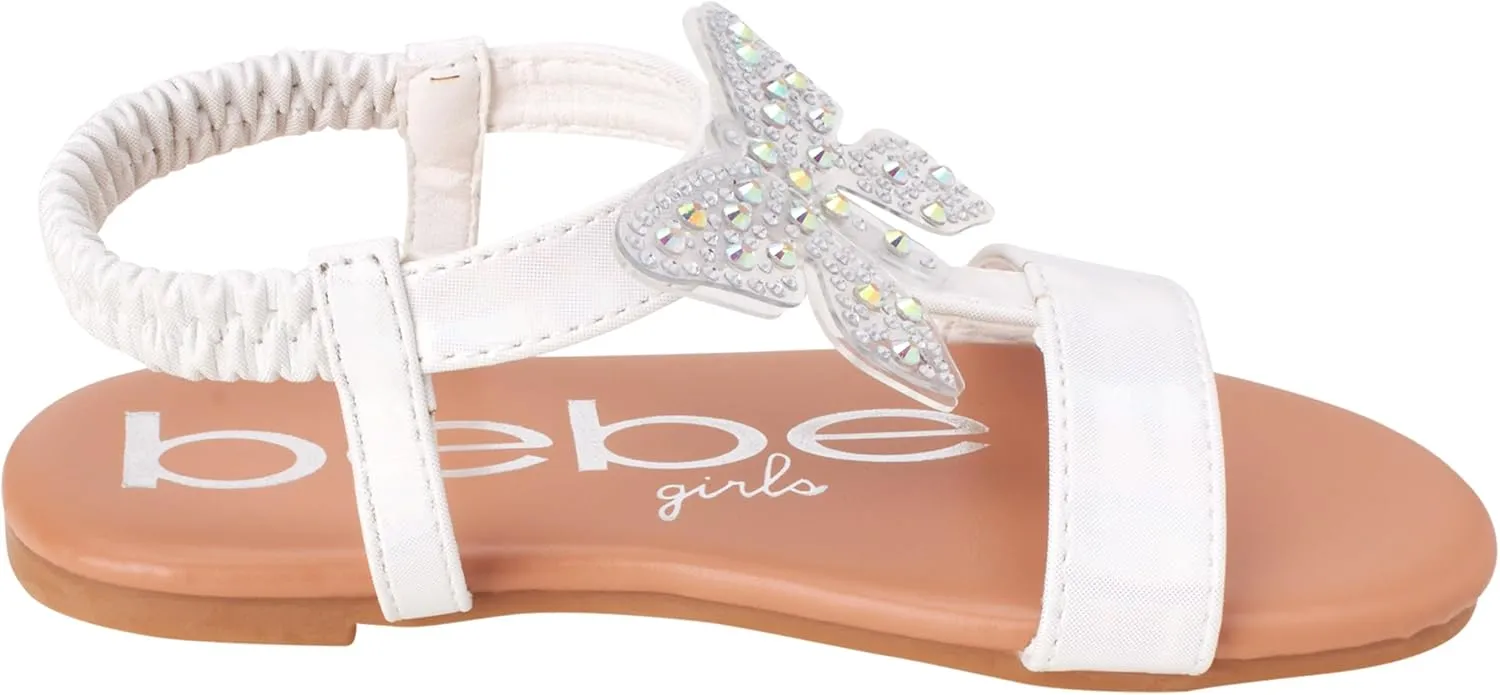 bebe Girls' Sandals - Lightweight Open Toe Little Girl Dress Shoes Flat Sandals with Butterfly Accent for Easter Summer
