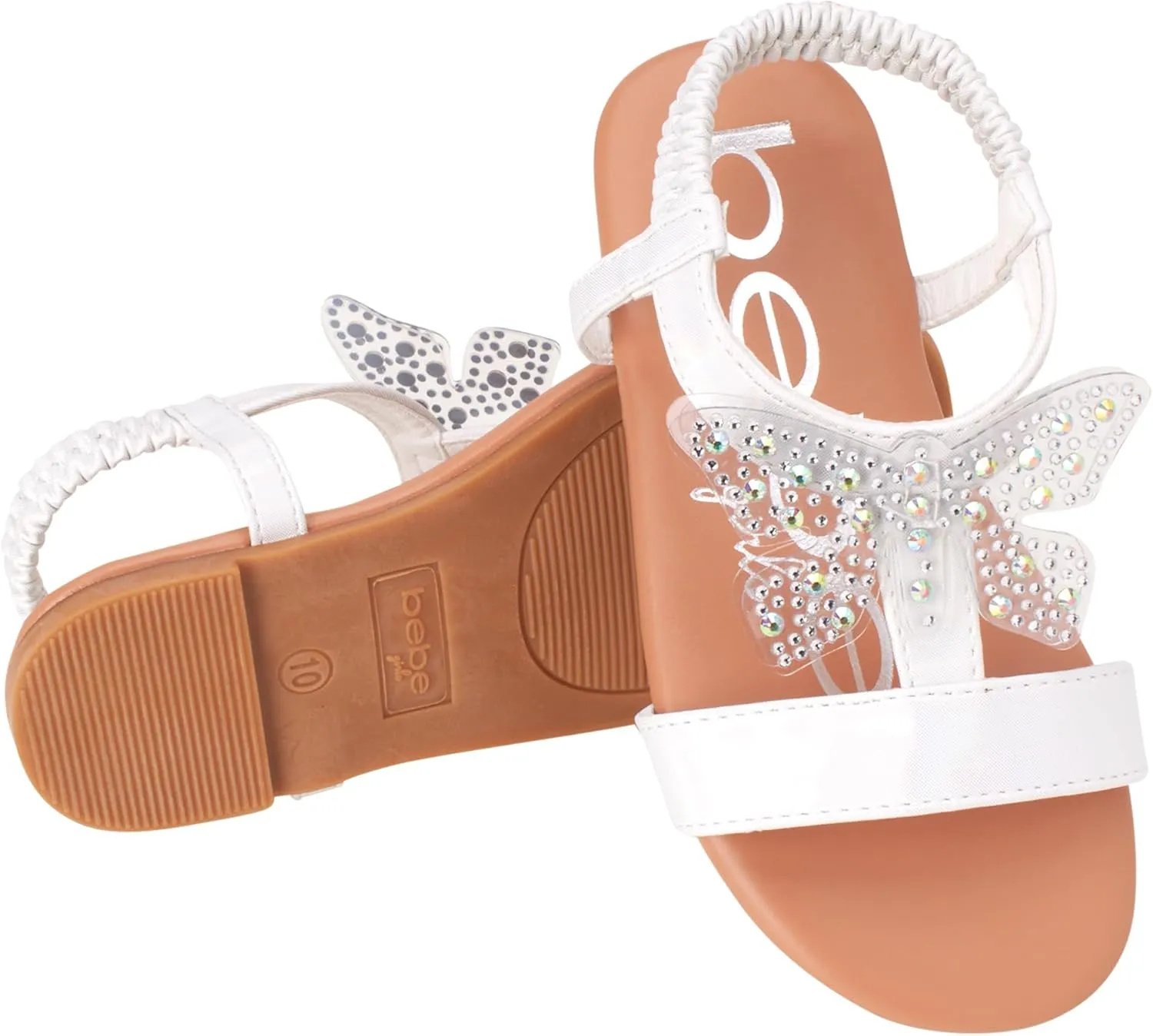bebe Girls' Sandals - Lightweight Open Toe Little Girl Dress Shoes Flat Sandals with Butterfly Accent for Easter Summer