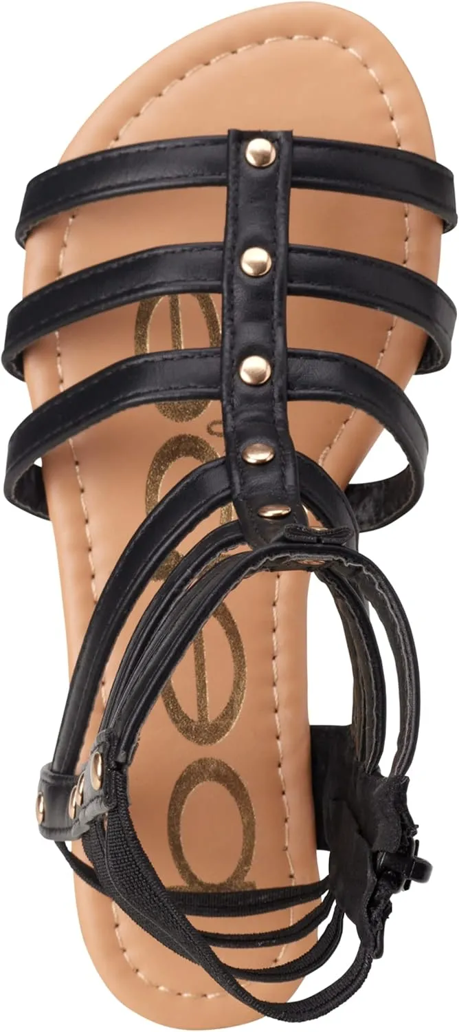 bebe Girls' Sandals - Open Toe Lightweight Summer Strappy Flat Gladiator Sandals with Ankle Zipper and Cushioned Sole