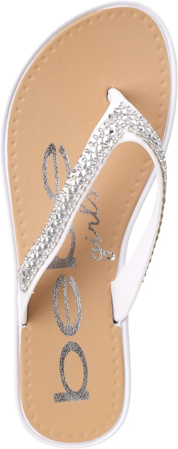 bebe Girls' Sandals - Open Toe Slip On Summer Holiday Rhinestone Thong Flip Flops with Soft Strap and Cushioned Sole