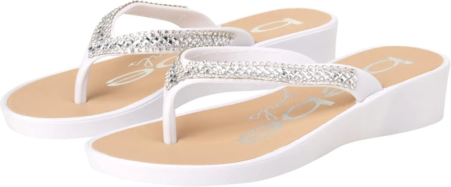 bebe Girls' Sandals - Open Toe Slip On Summer Holiday Rhinestone Thong Flip Flops with Soft Strap and Cushioned Sole