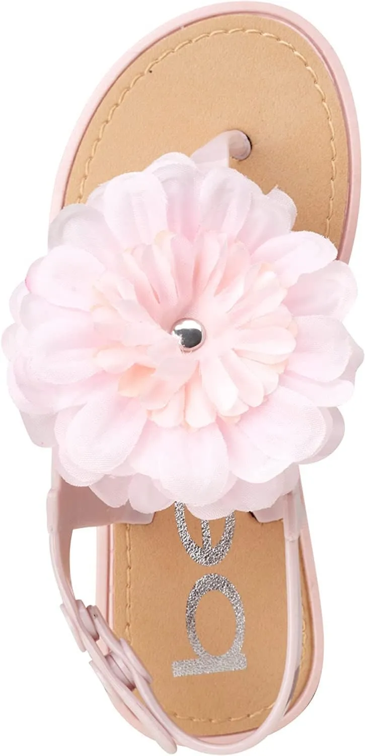 bebe Girls' Sandals - Open Toe Summer Flat Dress Shoes Snap Buckle Sandals with Chiffon Flower Design and Cushioned Sole