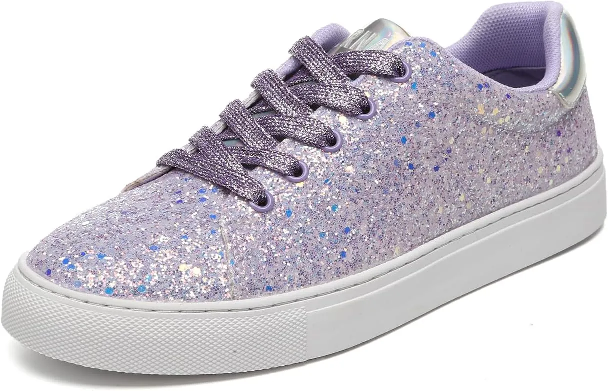 Bernal Women Glitter Sneakers Fashion Shiny Sparkle Sneakers Lightweight Rubber Outsole Non Slip Lace Up Walking Shoes