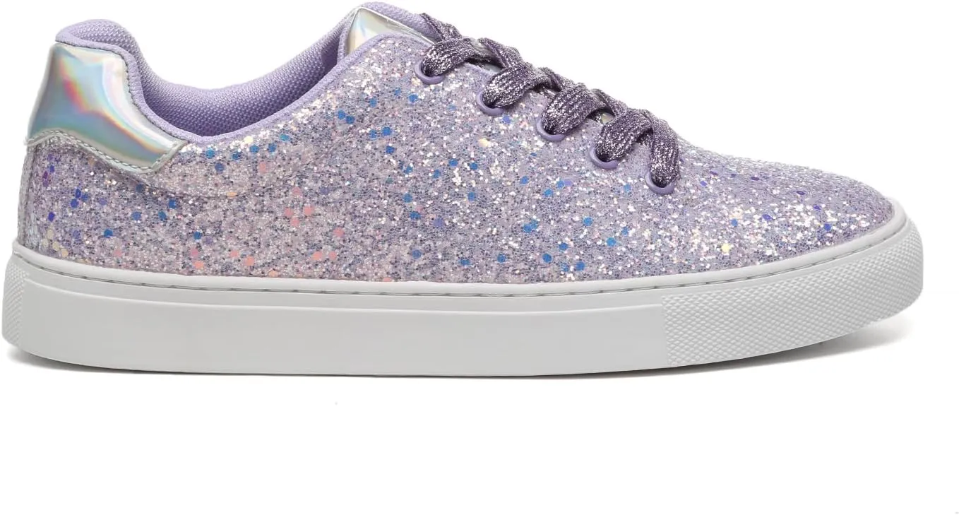 Bernal Women Glitter Sneakers Fashion Shiny Sparkle Sneakers Lightweight Rubber Outsole Non Slip Lace Up Walking Shoes
