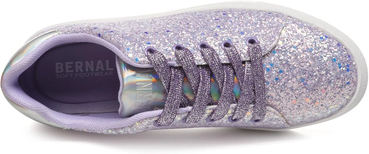 Bernal Women Glitter Sneakers Fashion Shiny Sparkle Sneakers Lightweight Rubber Outsole Non Slip Lace Up Walking Shoes
