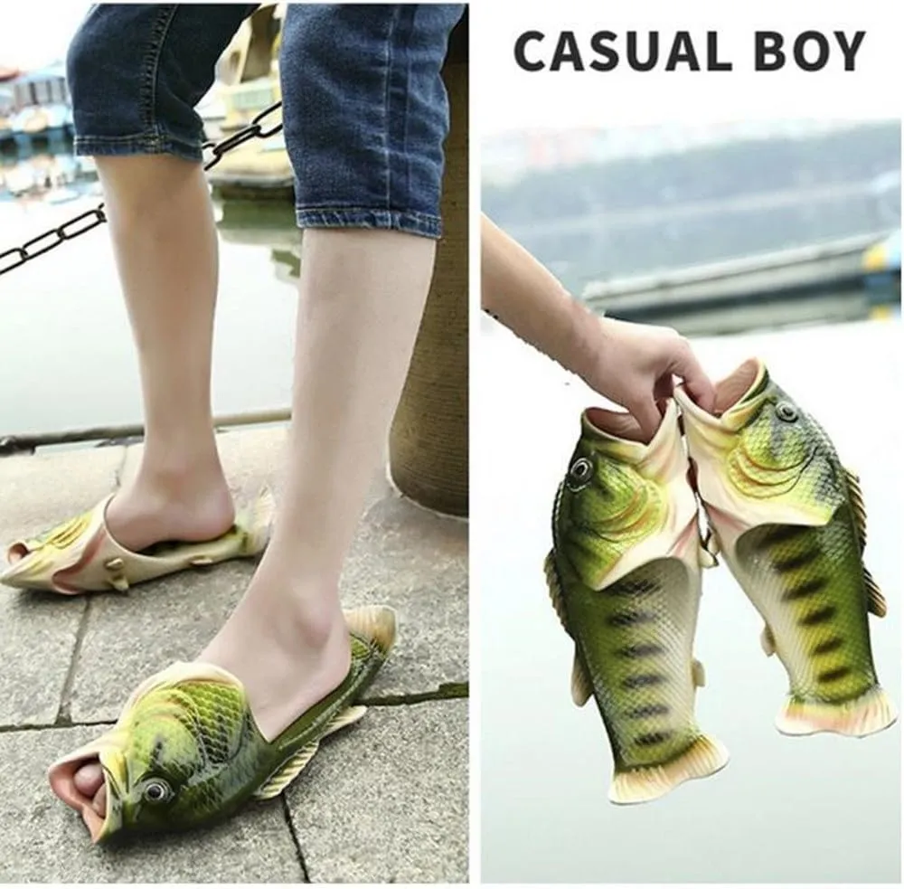 BING RUI CO Fish Slippers Beach Shoes Non-Slip Sandals Creative Bass Slippers Men and Women Casual Shoe